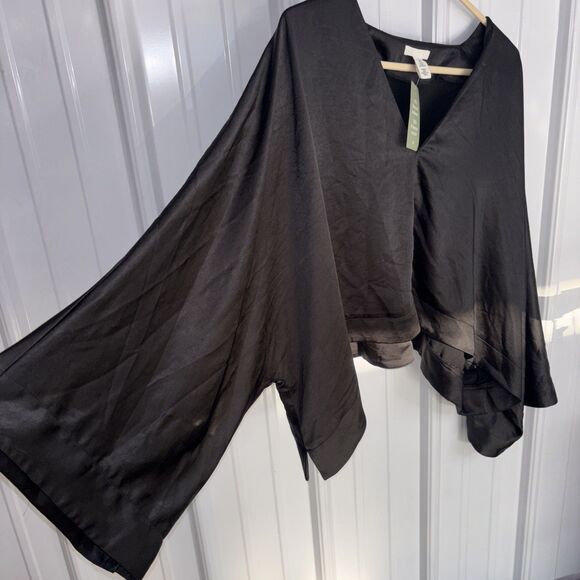 H&M Lux Line Satin Feel 100% Recycled Polyester Black Asymmetrical Blouse XL NWT - Picture 4 of 7